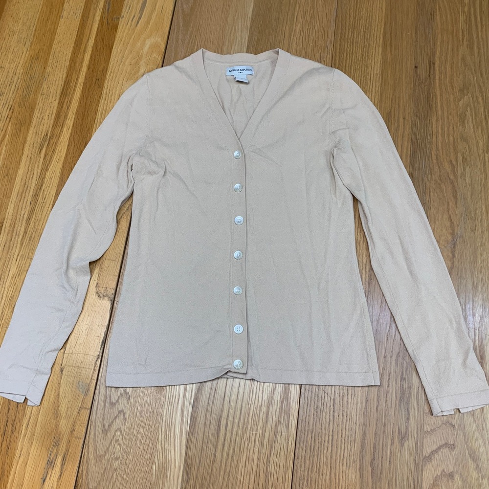 Banana Republic‎ Womens Small Beige V-Neck Button Front Cardigan Sweater Y2K